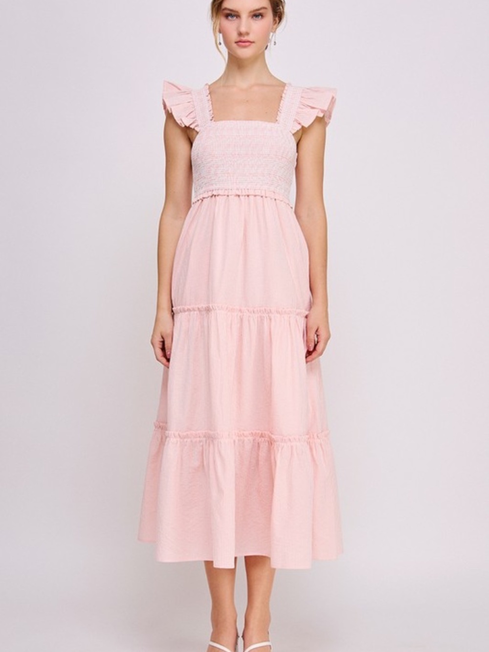 Smocked Ruffle Strap Tiered Midi Dress - Picture 2 of 5